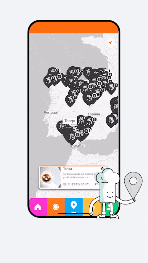 Gif animado con los platos de LACRÈME dentro del mapa de la aplicación